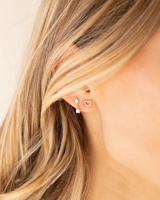 14k Gold Pavé Heart Studs