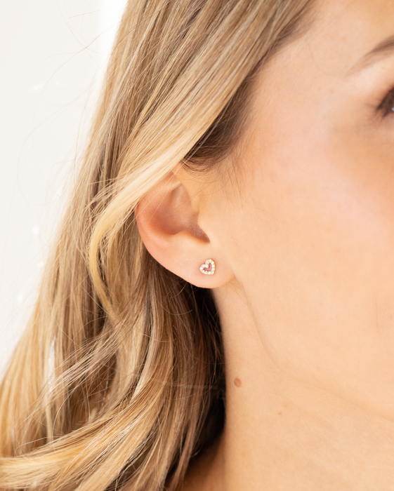 14k Gold Pavé Heart Studs