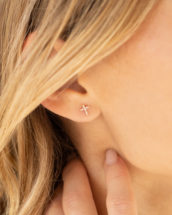 14K Gold Cross Studs